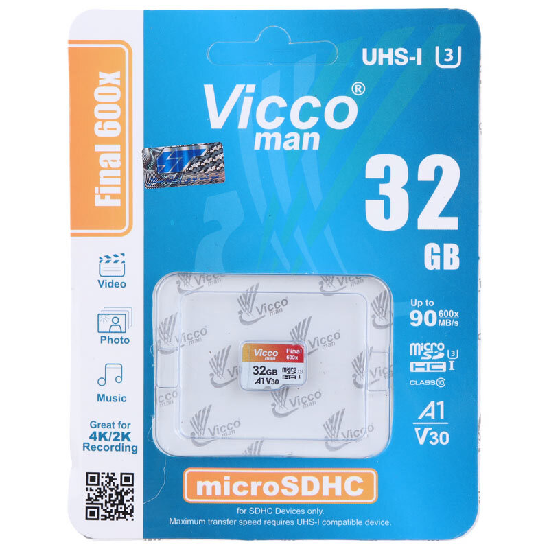 رم میکرو 32 گیگ ویکومن Vicco Man Final 600x A1 V30 U3 C10 90MBs