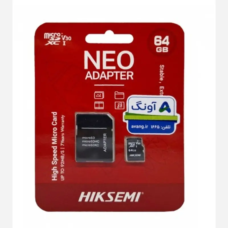 رم میکرو 64 گیگ هایک سمی Hiksemi V30 C10 92MB/s + خشاب