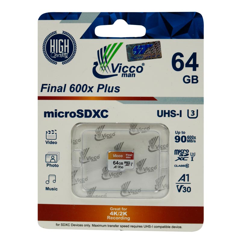 رم میکرو 64 گیگ ویکومن Vicco Man Final 600x Plus U3 V30 A1 90MBs