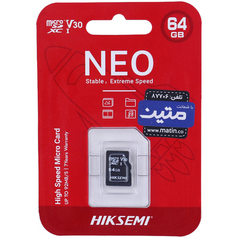 رم میکرو 64 گیگ هایک سمی Hiksemi Neo V30 C10 92MBs