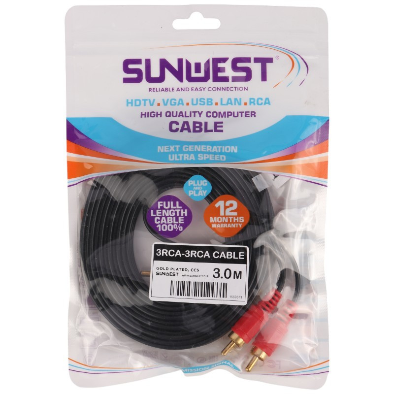کابل 3 به 3 Sunwest AV RCA 3m