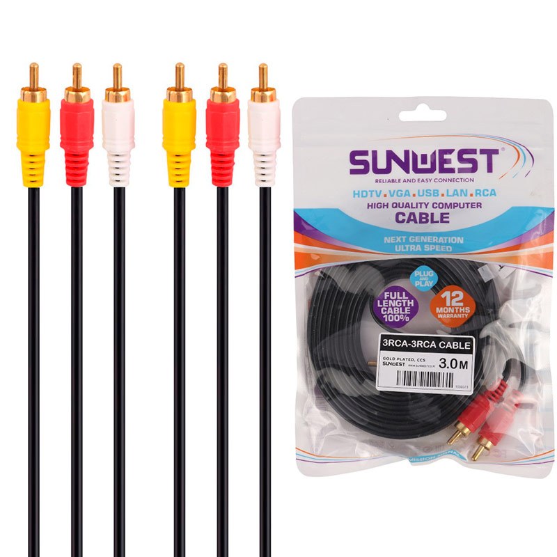 کابل 3 به 3 Sunwest AV RCA 3m